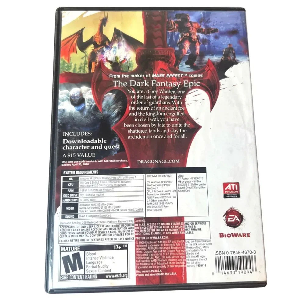 Dragon Age: Origins PC DVD-ROM – BioWare & EA - Mature RPG - Tested Working 2009